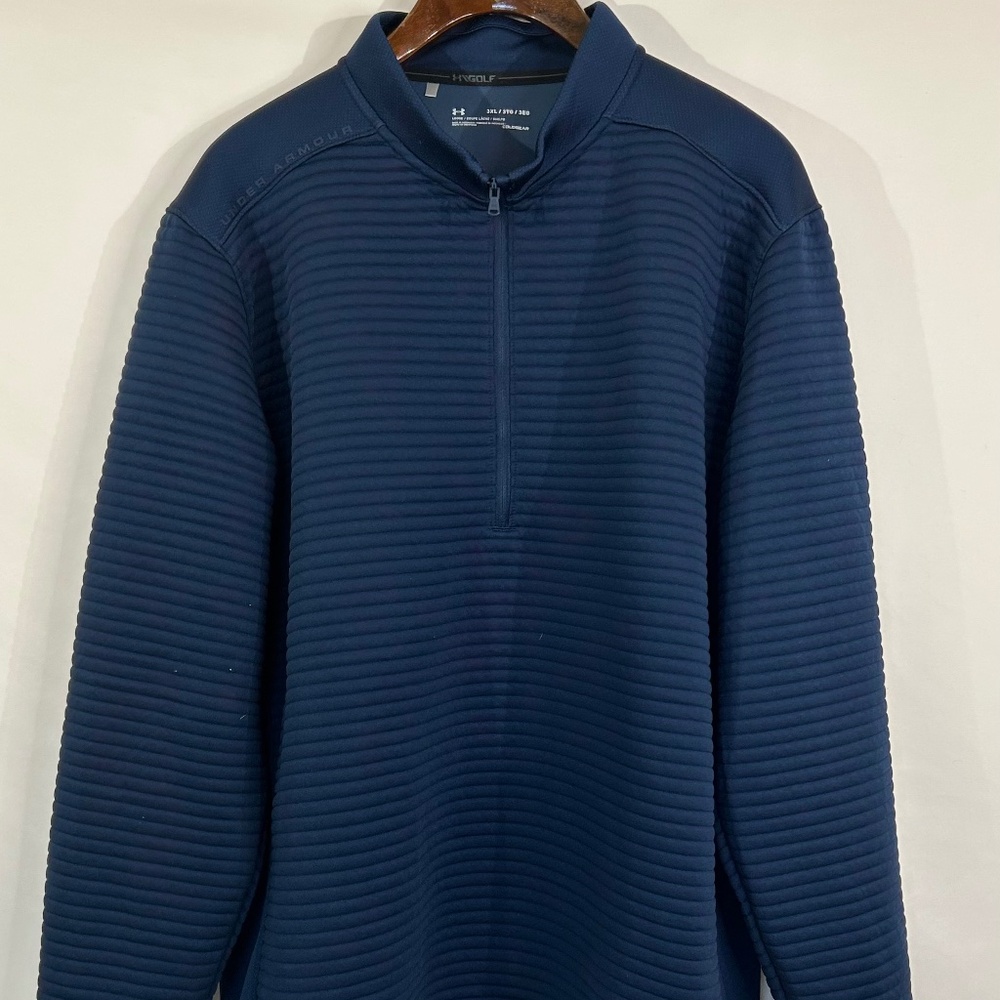 Under Armour Sweater Mens 3 XL Blue Pullover 1/4 Zip Ribbed Golf ColdGear
